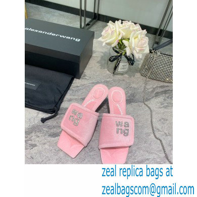 Alexander Wang Heel 5.5cm Jessie Padded Velour Crystal Logo Slide Sandals Pink 2021 - Click Image to Close