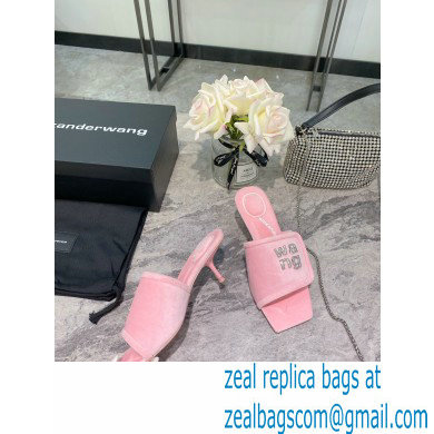 Alexander Wang Heel 5.5cm Jessie Padded Velour Crystal Logo Slide Sandals Pink 2021