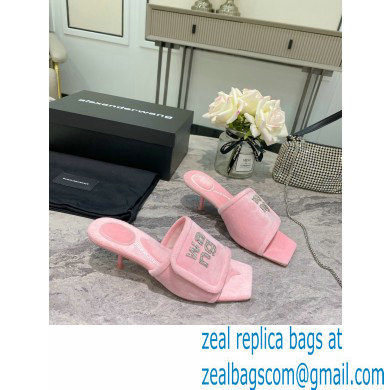 Alexander Wang Heel 5.5cm Jessie Padded Velour Crystal Logo Slide Sandals Pink 2021 - Click Image to Close