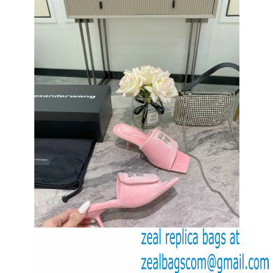 Alexander Wang Heel 5.5cm Jessie Padded Velour Crystal Logo Slide Sandals Pink 2021 - Click Image to Close