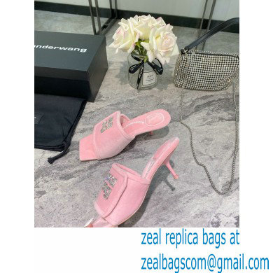 Alexander Wang Heel 5.5cm Jessie Padded Velour Crystal Logo Slide Sandals Pink 2021
