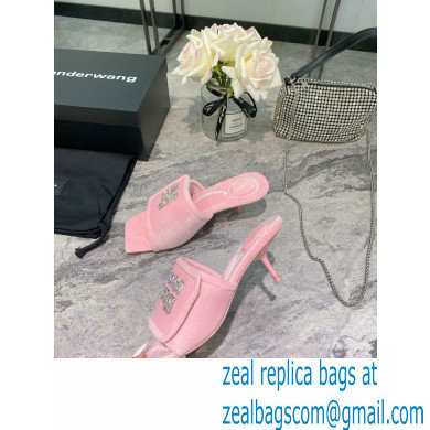 Alexander Wang Heel 5.5cm Jessie Padded Velour Crystal Logo Slide Sandals Pink 2021 - Click Image to Close