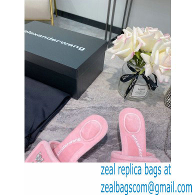 Alexander Wang Heel 5.5cm Jessie Padded Velour Crystal Logo Slide Sandals Pink 2021