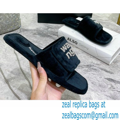 Alexander Wang Lana Padded Velour Crystal Logo Slippers Black 2021