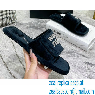 Alexander Wang Lana Padded Velour Crystal Logo Slippers Black 2021 - Click Image to Close