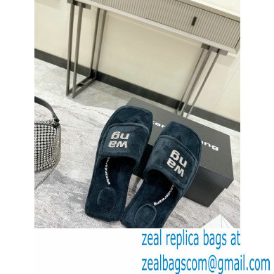 Alexander Wang Lana Padded Velour Crystal Logo Slippers Black 2021 - Click Image to Close