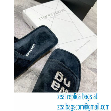 Alexander Wang Lana Padded Velour Crystal Logo Slippers Black 2021 - Click Image to Close