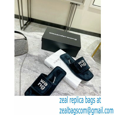 Alexander Wang Lana Padded Velour Crystal Logo Slippers Black 2021 - Click Image to Close