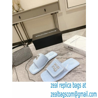 Alexander Wang Lana Padded Velour Crystal Logo Slippers Light Blue 2021 - Click Image to Close