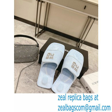 Alexander Wang Lana Padded Velour Crystal Logo Slippers Light Blue 2021