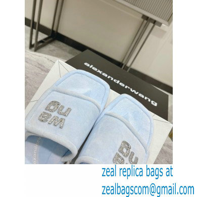 Alexander Wang Lana Padded Velour Crystal Logo Slippers Light Blue 2021