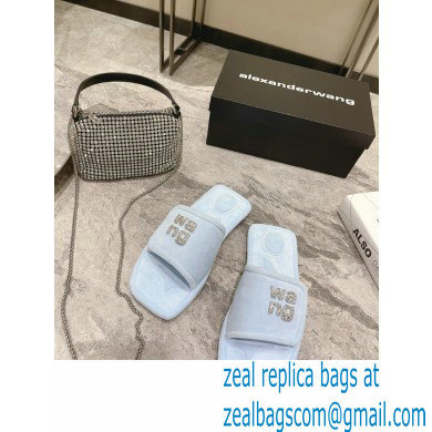 Alexander Wang Lana Padded Velour Crystal Logo Slippers Light Blue 2021 - Click Image to Close