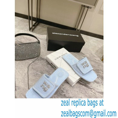 Alexander Wang Lana Padded Velour Crystal Logo Slippers Light Blue 2021 - Click Image to Close