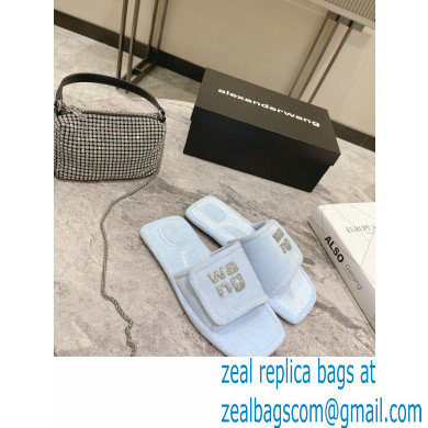 Alexander Wang Lana Padded Velour Crystal Logo Slippers Light Blue 2021 - Click Image to Close