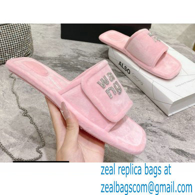 Alexander Wang Lana Padded Velour Crystal Logo Slippers Pink 2021 - Click Image to Close