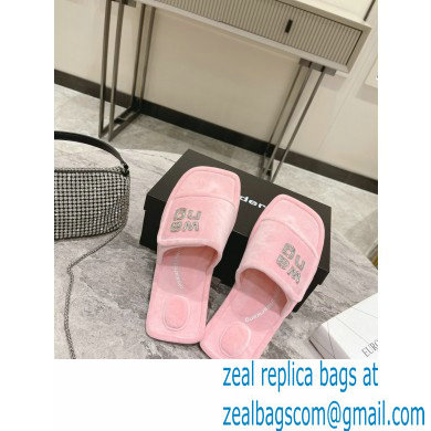 Alexander Wang Lana Padded Velour Crystal Logo Slippers Pink 2021 - Click Image to Close