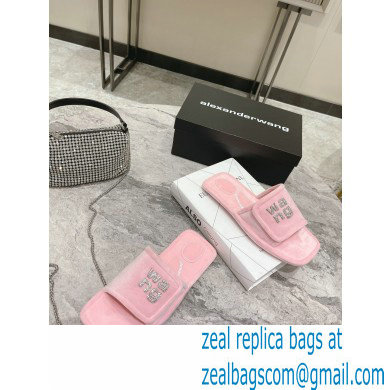 Alexander Wang Lana Padded Velour Crystal Logo Slippers Pink 2021 - Click Image to Close