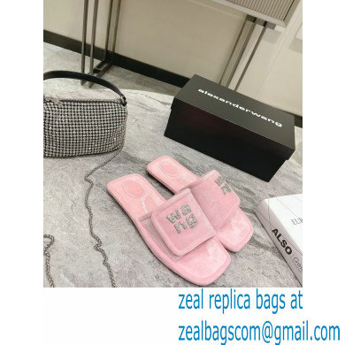 Alexander Wang Lana Padded Velour Crystal Logo Slippers Pink 2021 - Click Image to Close