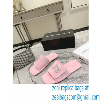 Alexander Wang Lana Padded Velour Crystal Logo Slippers Pink 2021