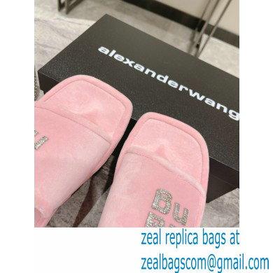 Alexander Wang Lana Padded Velour Crystal Logo Slippers Pink 2021