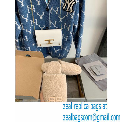 Balenciaga Fake Shearling Cosy BB Mules Beige 2021