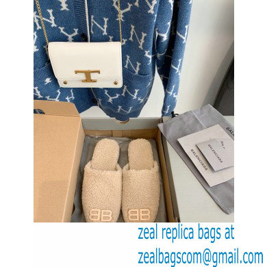 Balenciaga Fake Shearling Cosy BB Mules Beige 2021 - Click Image to Close