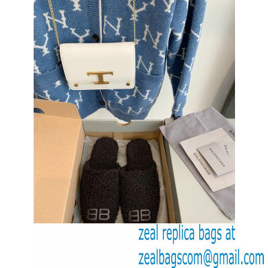 Balenciaga Fake Shearling Cosy BB Mules Black 2021