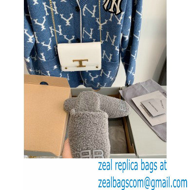 Balenciaga Fake Shearling Cosy BB Mules Gray 2021
