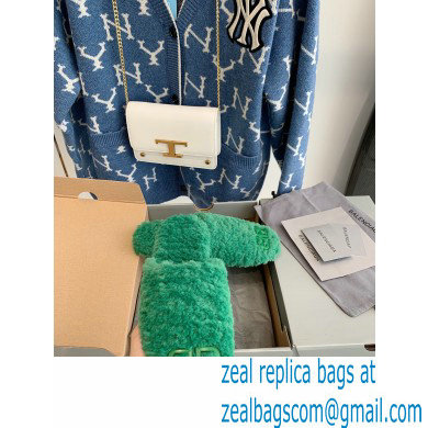 Balenciaga Fake Shearling Cosy BB Mules Green 2021