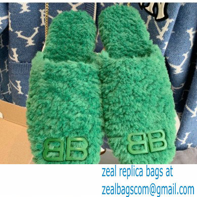 Balenciaga Fake Shearling Cosy BB Mules Green 2021 - Click Image to Close