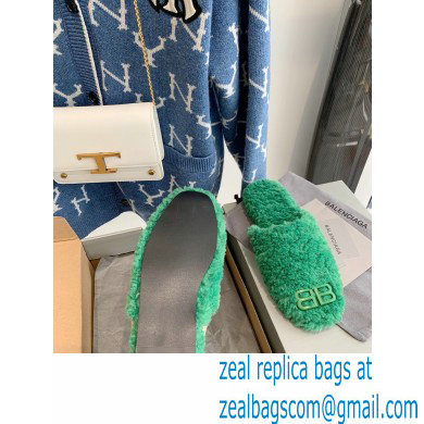 Balenciaga Fake Shearling Cosy BB Mules Green 2021 - Click Image to Close