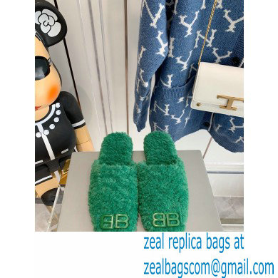 Balenciaga Fake Shearling Cosy BB Mules Green 2021