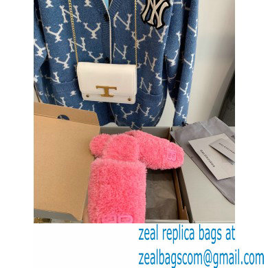 Balenciaga Fake Shearling Cosy BB Mules Pink 2021 - Click Image to Close