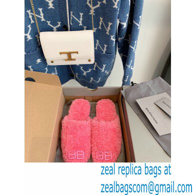 Balenciaga Fake Shearling Cosy BB Mules Pink 2021 - Click Image to Close