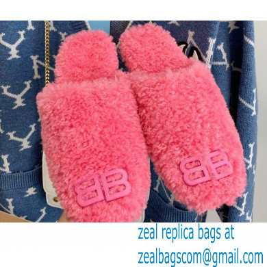 Balenciaga Fake Shearling Cosy BB Mules Pink 2021