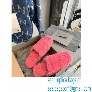 Balenciaga Fake Shearling Cosy BB Mules Pink 2021