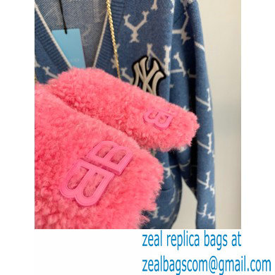Balenciaga Fake Shearling Cosy BB Mules Pink 2021 - Click Image to Close
