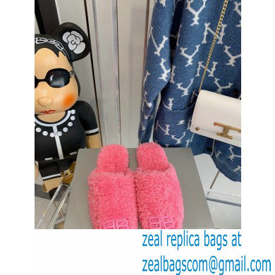 Balenciaga Fake Shearling Cosy BB Mules Pink 2021 - Click Image to Close