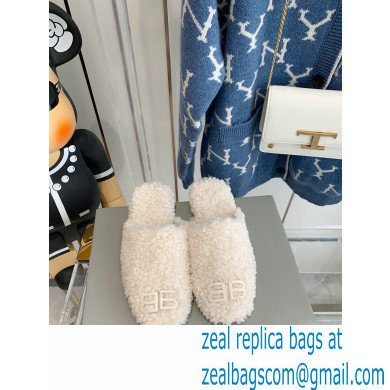 Balenciaga Fake Shearling Cosy BB Mules White 2021