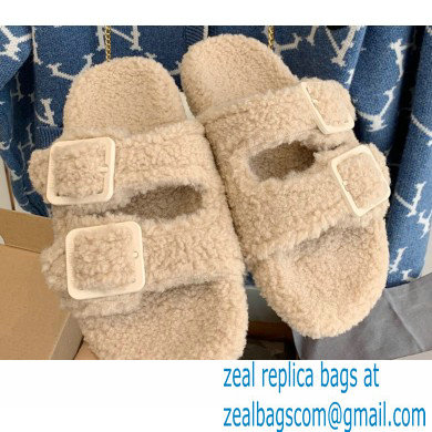 Balenciaga Fake Shearling Mallorca Sandals Beige 2021