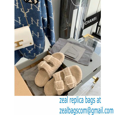 Balenciaga Fake Shearling Mallorca Sandals Beige 2021