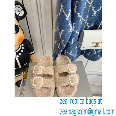 Balenciaga Fake Shearling Mallorca Sandals Beige 2021 - Click Image to Close