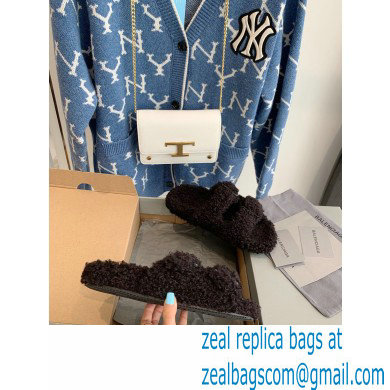 Balenciaga Fake Shearling Mallorca Sandals Black 2021 - Click Image to Close