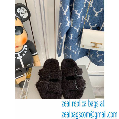 Balenciaga Fake Shearling Mallorca Sandals Black 2021 - Click Image to Close