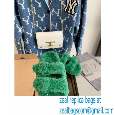 Balenciaga Fake Shearling Mallorca Sandals Green 2021 - Click Image to Close