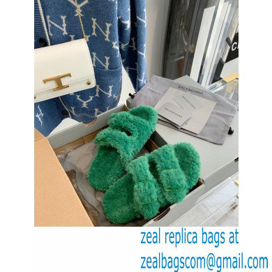 Balenciaga Fake Shearling Mallorca Sandals Green 2021