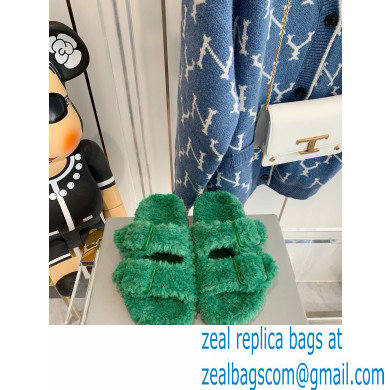 Balenciaga Fake Shearling Mallorca Sandals Green 2021