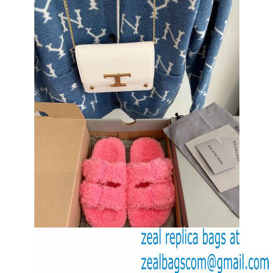 Balenciaga Fake Shearling Mallorca Sandals Pink 2021