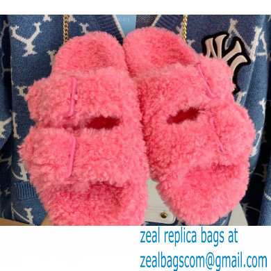 Balenciaga Fake Shearling Mallorca Sandals Pink 2021 - Click Image to Close