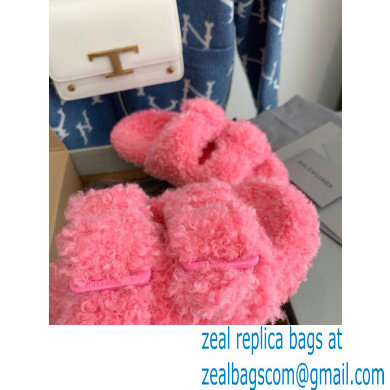 Balenciaga Fake Shearling Mallorca Sandals Pink 2021